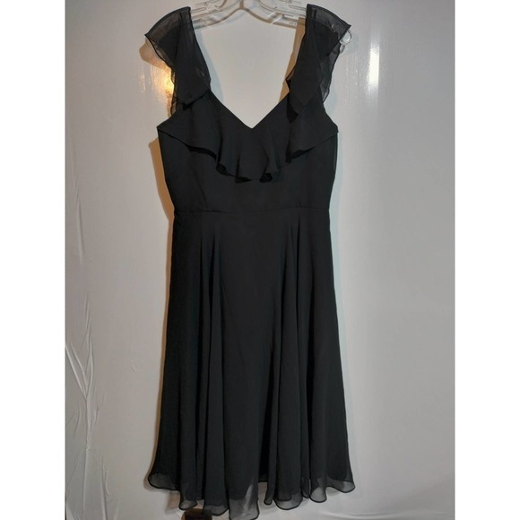 Jenny Yoo Kelli Formal Gown midi Dress Off the shoulder black chiffon size 8 - Picture 6 of 11